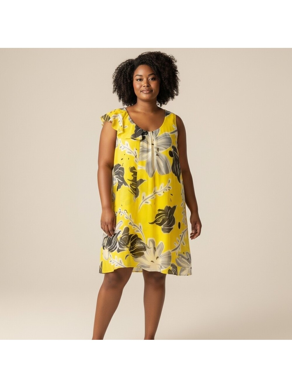 Madison Paige Dress Women XL Yellow Floral Shift Short Sleeveless Lined Casual